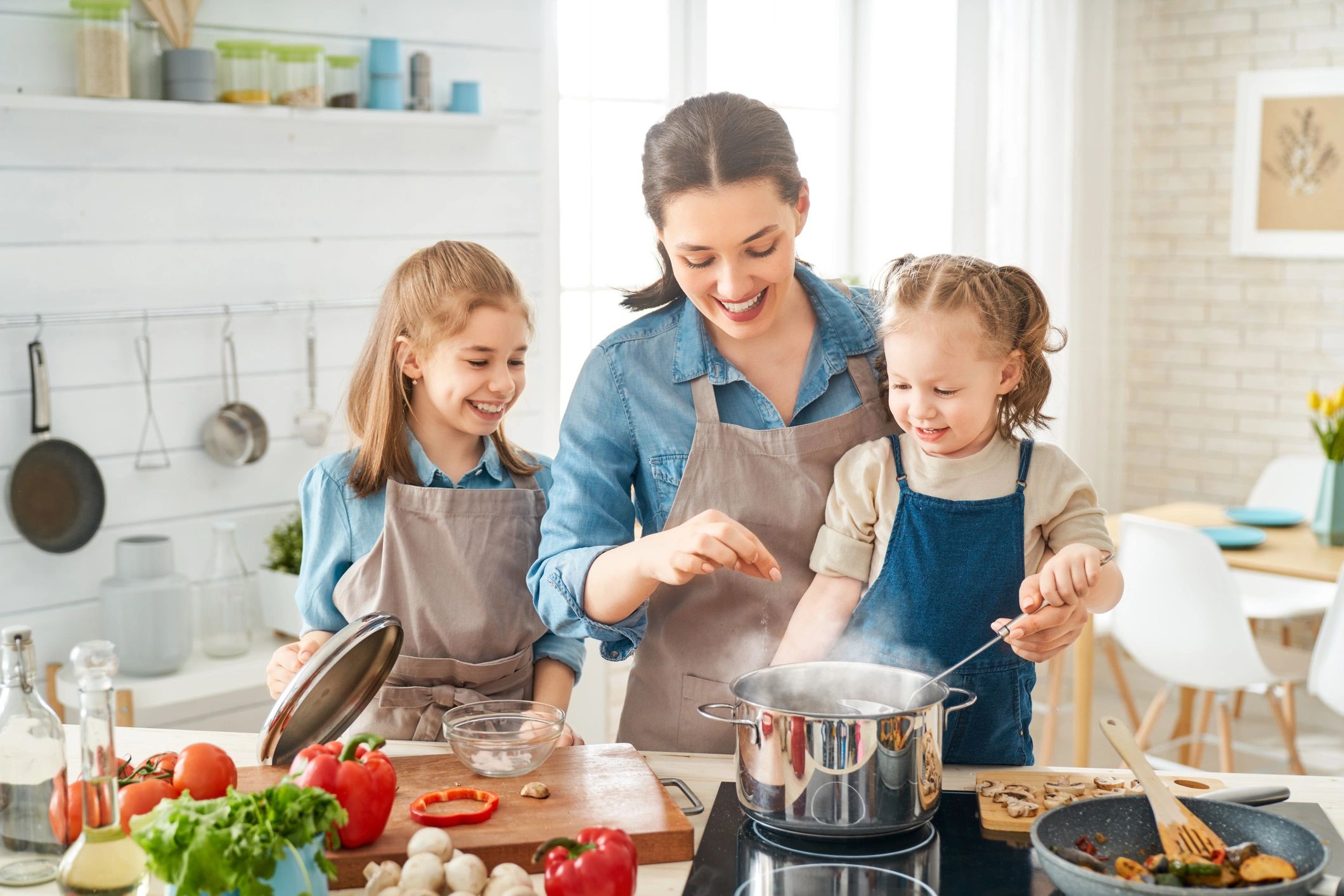 family cooking kitchen warm food